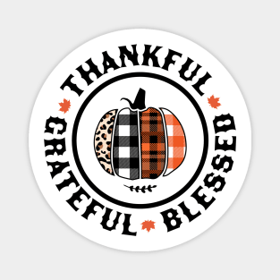 Thankful Grateful Blessed Orange Plaid Leopard Pumpkin Fall Magnet